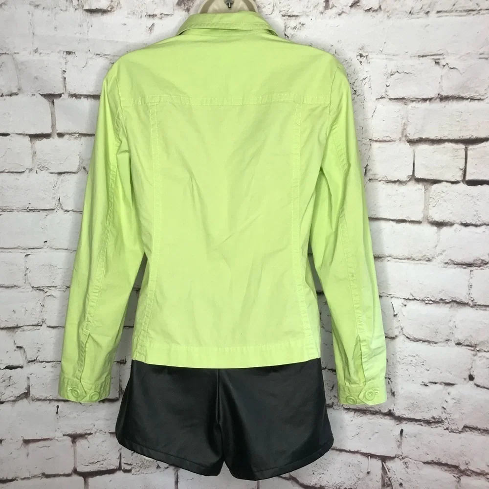 TALBOTS Petite Size 4P Lime Green lightweight Safari cotton blazer jacket - Picture 4 of 15
